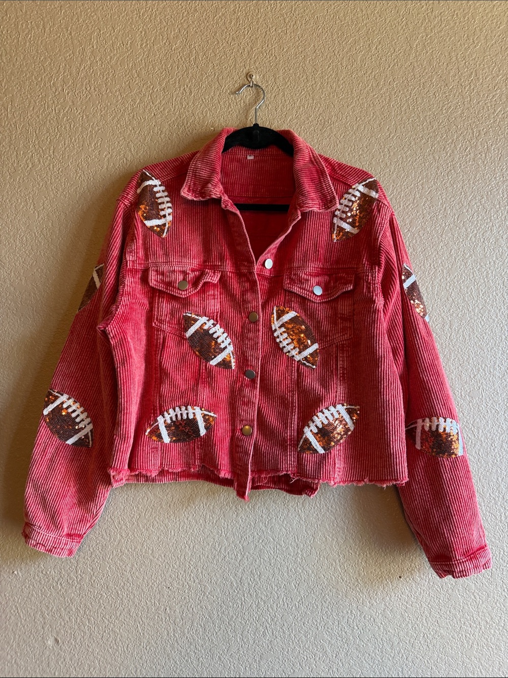 Red Corduroy Sequin Football Jacket
